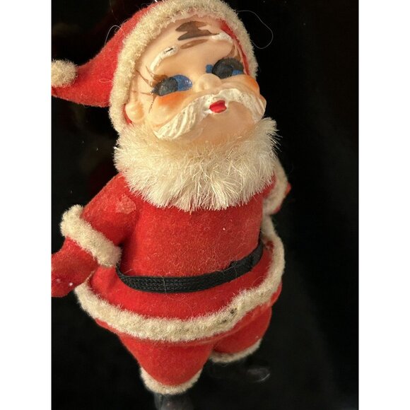 4 Vintage Ornaments Flocked Santa & Mrs Claus Christmas Mouse Santa by Fire - Picture 6 of 11